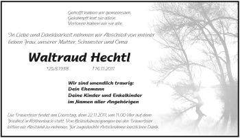 Traueranzeige von Waltraud Hechtl von Pegnitz-Zeitung